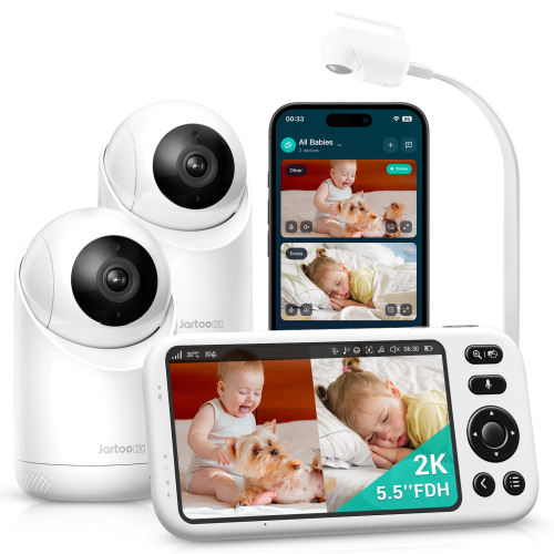 Jartoo 5.5" Dual Mode Smart Baby Monitor with 2 Cameras 1860ft Range Auto-Tracking Camera
