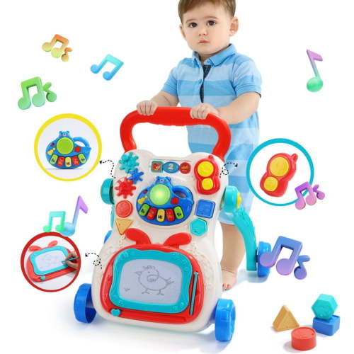 JoyStone 2 in 1 Baby Walker with Drawing Board,  Sit to Stand Walker with Lights & Music, Baby Push Toy Gift for Boys Girls