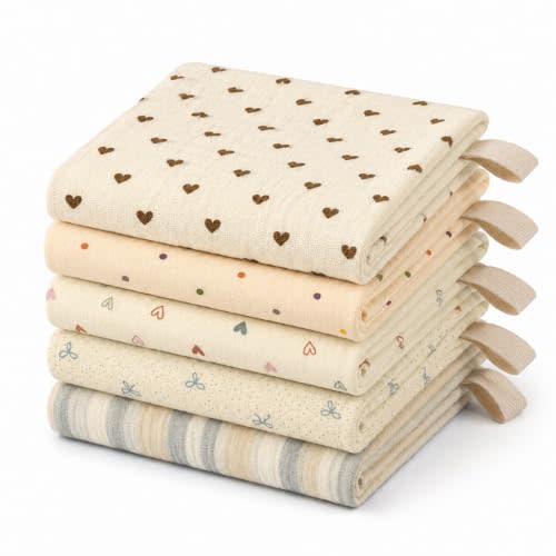 5 Pack Muslin Face Wash Cloths, Soft Cotton Towels, Gentle | Reusable Makeup Remover Cloths 9 x 9 in, Absorbent Muslin Washcloths for Skin Care Daily Cleaning, Fast Drying