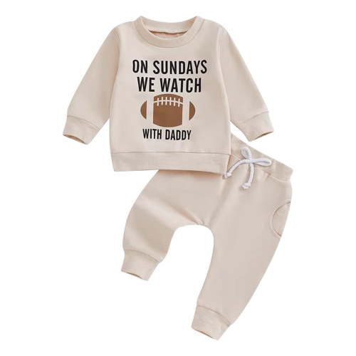 Gpaecead 0-3Years Toddler Baby Boys Girls Football Outfit On Sundays We Watch Football With Daddy Sweatshirt Top Jogger Pants Spring Fall Clothes Beige