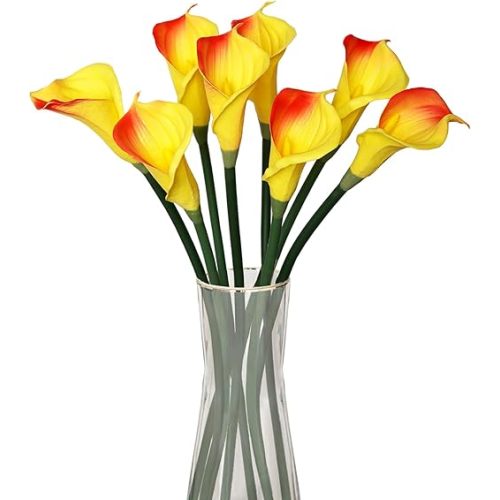 8 Pcs Calla Lily Artificial Flowers 26 Inch Lilies Flowers Floral Bouquet for Home Table Party Wedding Decor (Orange)