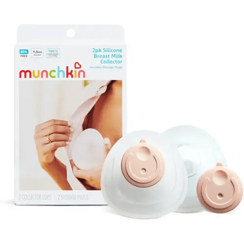 Munchkin Breast Milk Collector Cups with Storage Plug, Food Grade Silicone, BPA Free, 1.5 Ounces Each - Discreet & Comfortable, Leak Free, Breastfeeding Essential for Postpartum Moms, 2 Pack