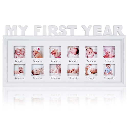 Baby Picture Frame, Newborn Photo Frame Baby Memories Frame My First Year 12 Months Newborn Keepsake Frame Creative Gift for Baby Shower