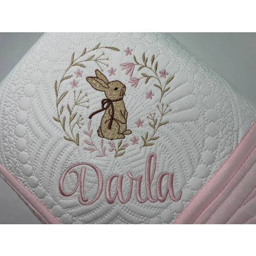 Bunny Rabbit Heirloom Baby Quilt, Personalized Baby Girl Bunny Rabbit Quilt, Personalized Baby Girl Heirloom Keepsake Quilt Blanket Gift