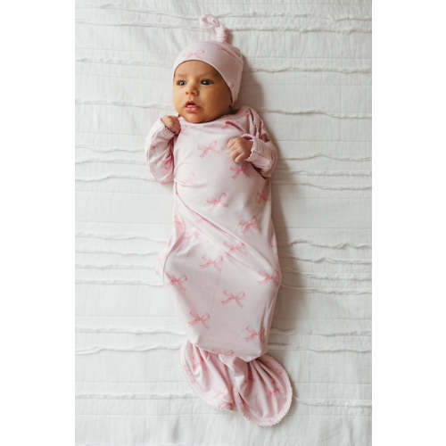 Pink Bows - Bamboo Newborn Knotted Gown