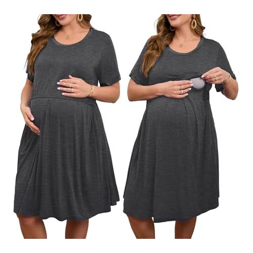 JollieLovin Women's Plus Size Maternity Dress Labor and Delivery Gown Summer Nursing Nightgowns Sleepwear(L-5XL)