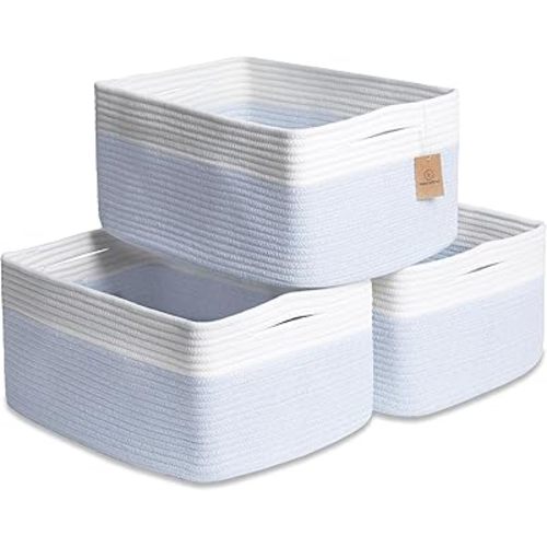 NaturalCozy Storage Baskets 16.8”x13”x7.6” Cotton Rope Woven Baskets for Organizing 3-Pack | Toy Storage Bins | Basket for Shelves, Laundry, Blanket, Clothes, Closet, Kitchen, Bathroom, Gifts