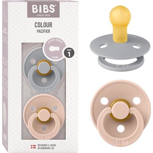 Bibs Colour Pacifier 2-Pack | BPA Free Soother, Round Nipple. Natural Rubber Latex,