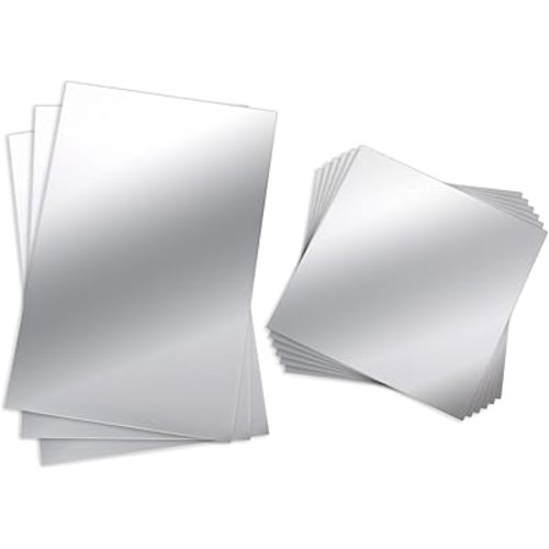 BBTO 9 Pieces Adhesive Craft Mirrors 6 x 9 Inches, 6 x 6 Inches Acrylic Mirror Tiles Small Rectangular Stick on Flexible Self Adhesive Non Glass Plastic Mirror Wall Stickers