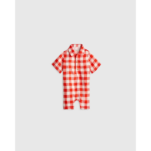 100% Linen Button Front Romper - Baby in Picnic Gingham
