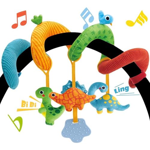 hahaland Car Seat Toys for Babies 0-6 Months Girl - Baby Toys 3-6 Months - Rattle, Mirror, Crinkle, Squeaky Carseat Stroller Toy 0-6 Months Developmental Newborn Baby Girl Birthday Gifts