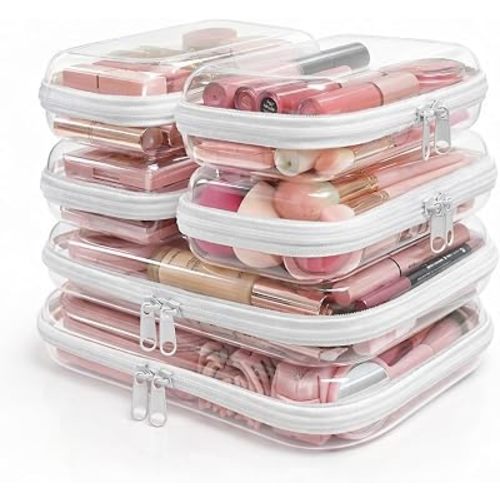 6 Pack Clear Hard Shell Zipper Case, Clear Zipper Pouches for Organizing, Diaper Bag Organizer Pouches, Plastic Cosmetic & Travel Toiletry Pouch Set (2M+4S)