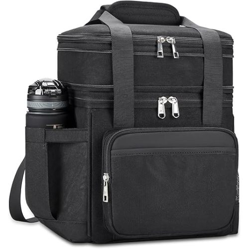 holuxer Insulated Lunch Bag & Lunch Box for Men - Double Deck Reusable Lunch Bag for Women Tote Cooler Bag Leakproof Soft Expandable - Extra Large Lunchbox for Work/Adult/Picnic/Outdoor (Black,22L)