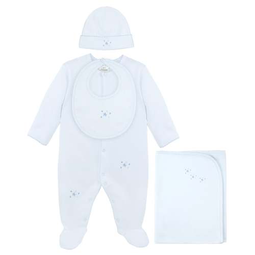 Lightblue Bubble Stars Embroidery Set 4 Pieces | Baby Boy