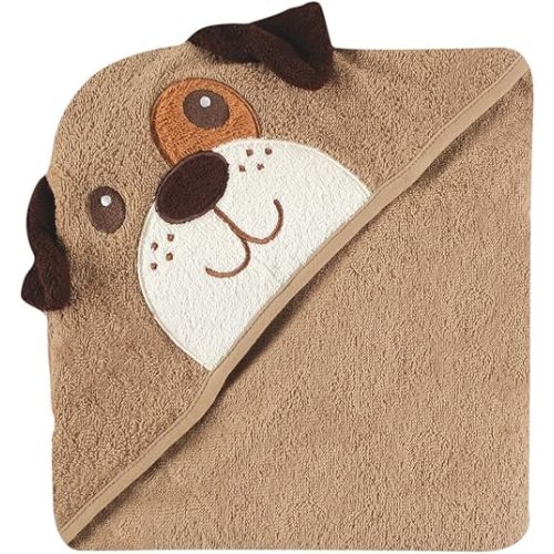 Luvable Friends Unisex Baby Cotton Animal Face Hooded Towel, Dog, One Size