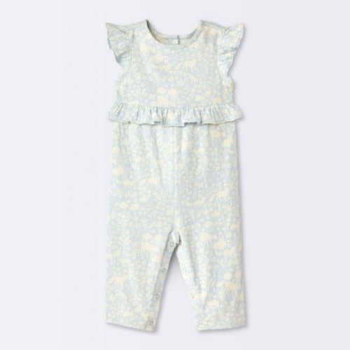 Baby Girls' Long Leg Floral Romper - Cloud Island™ Blue Newborn