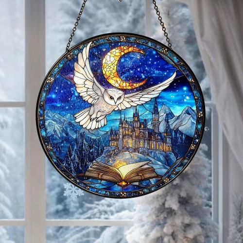 Owl Wizard Castle Glass Suncatcher, Wizard Castle Suncatcher, Book Lover Window Decor, Magic Bookish Home Decor, Gift for Wizard Book Lovers