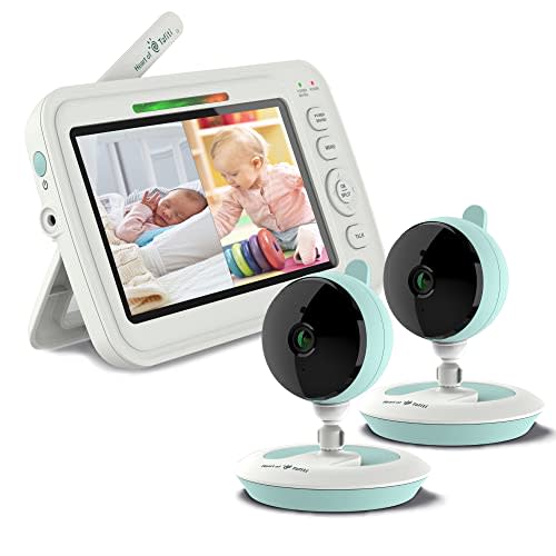 Heart of Tafiti 5" HD Baby Monitor, 720P Night Vision, No Wifi, Low EMF, Auto Noise Reduce, Quad View, VOX/Voice Activation, Long Battery Life, 1000ft Range, Aqua 52