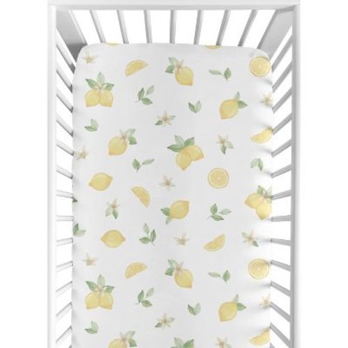 Sweet Jojo Designs Girl Baby Fitted Crib Sheet Lemon Yellow Green and Beige