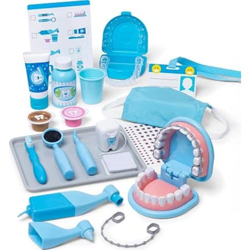 Melissa & Doug - Juego de dentista Super Smile con conjunto de dientes y accesorios dentales para juego simulado (26 piezas de juguete)