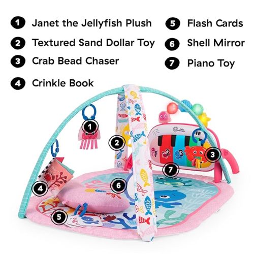 Baby Einstein Ocean Explorers 4-in-1 Kickin Tunes Jellyfish Jamboree Music & Language Discovery Gym, Pink, Ages 0 Months and Up