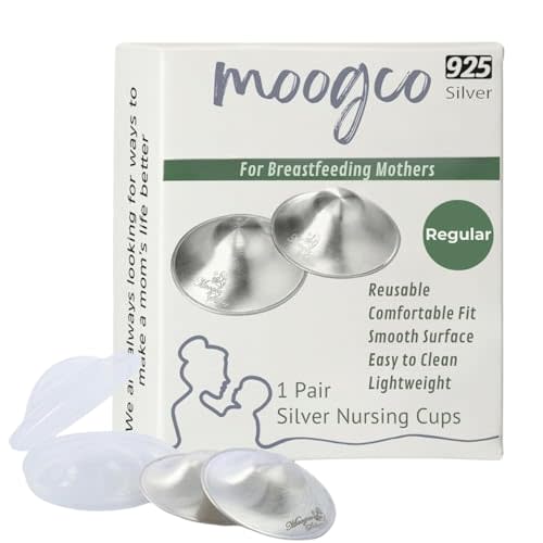 MOOGCO The Original Silver Nursing Cups - 925k Nipple Shields for Breastfeeding Newborn - Nipple Shield - Breastfeeding Essentials - Protective Nipple Covers for Nursing Moms