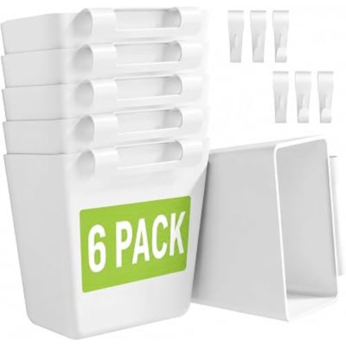 Rolling Cart Accessories, 6 Pack White Plastic Hanging Cup Holders, Rolling Cart Accessories with 6 Cup Holder and 6 Hooks, Utility Carts Accessories, Utility Cart Cup Holder, Craft Cart Organizering