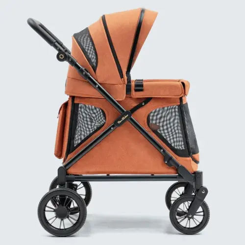 Familidoo Q1 Multi-Use Kids Wagon Stroller – Foldable, Lightweight & All-Terrain for Kids & Pets – 5-Point Safety Harness, Rain Cover & Compact Travel Design – Supports Up to 132 lbs (Burnt Orange)