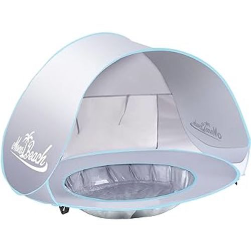 Monobeach Baby Beach Tent Pop Up Portable Shade Pool UPF50+ UV Protection Sun Shelter for Infant with Easy Set Up Canopy (Silver Beach Tent)