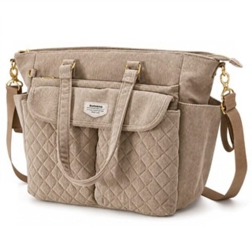 Corduroy Quilted Diaper Bag Tote with Changing Mat
