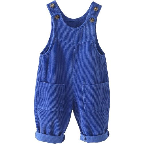 SEAUR Baby Boy Girl Corduroy Bib Overalls Cotton Button Suspender Overalls Plain Romper Loose Jumpsuit