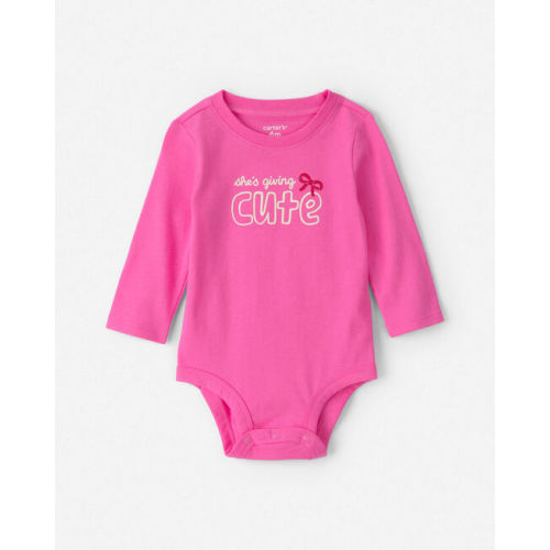 Baby Girl 'She's Giving Cute' Long-Sleeve Graphic Bodysuit - Pink | Carter's