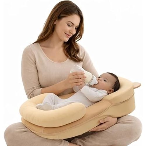 Baby Feeding Pillow - Firm & Secure Adjustable Nursing Pillow with Safety Strap - Baby Body Support Cushion - Yellow