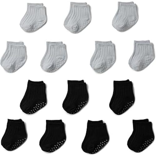 Amazon Essentials Unisex Babies' Non Slip Grip Ribbed Ankle Socks, 14 Pairs