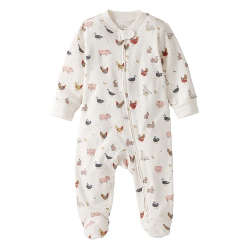 Print Organic Cotton One-Piece Pajamas, 3M