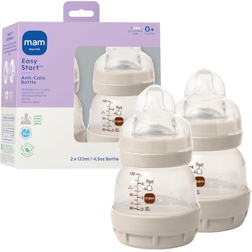 MAM Easy Start Anti-Colic Baby Bottles, Extra Slow Flow, Breastfeeding-Like Silicone Nipple Bottle, Reduces Colic, Gas, & Reflux, Easy-to-Clean, BPA-Free, Vented Baby Bottles for Newborns, 0-3 Months