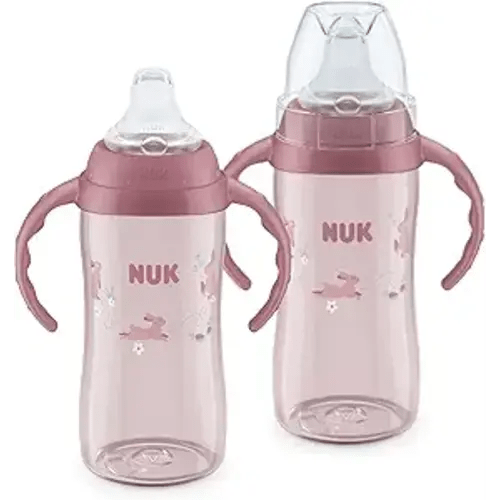 NUK First Choice Large Learner Cup 2.0, 10 oz. Sippy Cup with Handles, Spill Proof, Leak Proof Soft Straw Cup, 2-Pack
