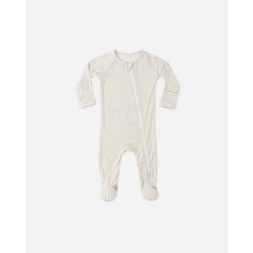 Bamboo Zip Footie Oat Gingham NB