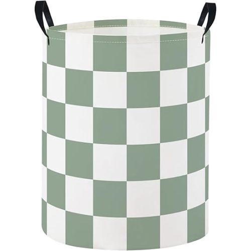 Baby Laundry Basket Baby Nursery Hamper Kids Laundry Basket Toy Storage Bin for Boys Room Decor Gift Baskets for Bedroom Bathroom(Green Checkered)