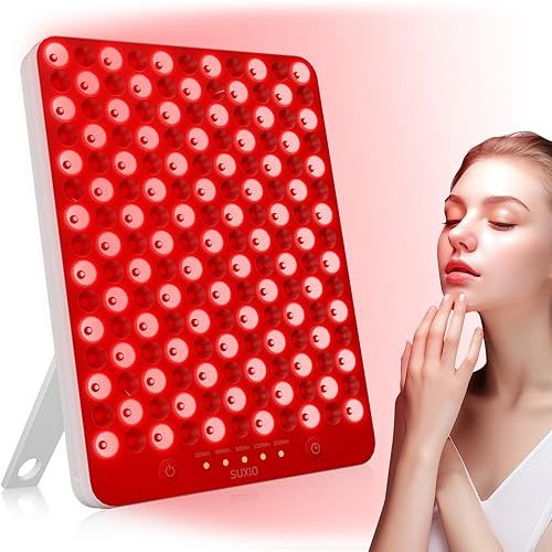 SUXIO Red Light Therapy lamp - 165 LED Red Light Therapy Panel for Face & Body, Portable Deep 660nm - 850nm Near Infrared Light Therapy Device with Eye-Patch, White