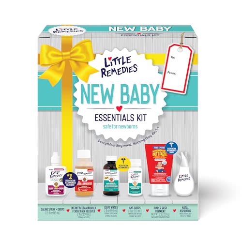 Little Remedies, New Baby Essentials Kit, 6 Newborn Essentials, Saline Nasal Spray, Gas Relief Drops, Gripe Water, Fever & Pain Reliever, & Diaper Ointment