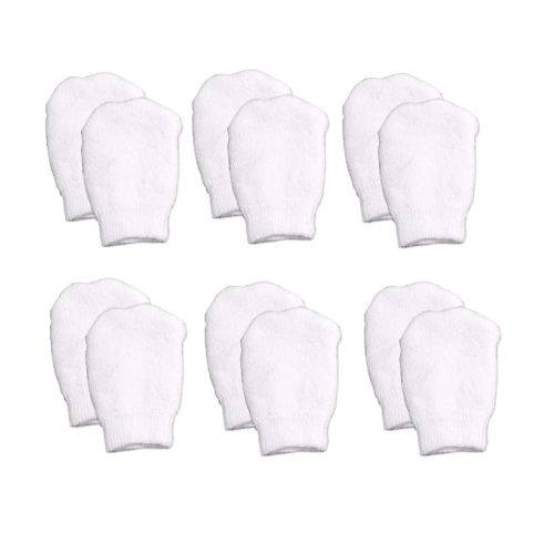 Nurses Choice Newborn Unisex 6-Pack No‑Scratch Stay-On Cotton Mittens White