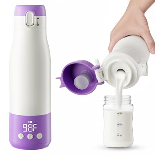 Portable Bottle Warmer for Travel, 3 Min Quick Heating with 12oz Capacity, SUS 316 Steel, Timer, 9000mAh Battery, Travel Bottle Warmer On The Go for Breastmilk or Formula, Charge Fully Before Use