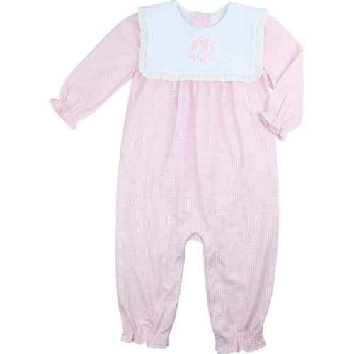 Pink Gingham Knit Square Collar Long Bubble