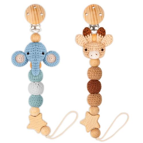 Pacifier Clip, 2 Pack Pacifier Clips for Newborn Boys and Girls, Cute Handmade Knitted Pacifier Holder Fits for Most Pacifier, Baby Shower and Baby Gift