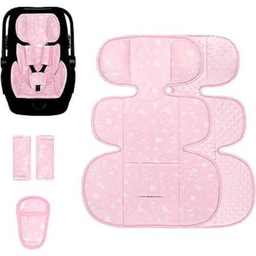 Infant Car Seat Insert, 3 in 1 Ultra-Thick Newborn Carseat Insert with Strap Covers for Girls, Man Fai Sky Universal Car Seat Head Support Baby for Carseat, Strollers, Swings, Bouncer (Pink)