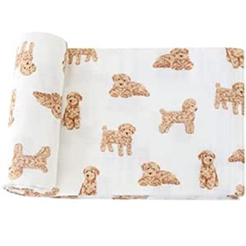 LifeTree Baby Swaddle Blankets Dog, 70% Viscose from Bamboo and 30% Cotton Muslin Swaddle Blankets Boys Girls Swaddling Wrap Receiving Blanket for Newborn, Large 47" x 47", Poodle Puppy