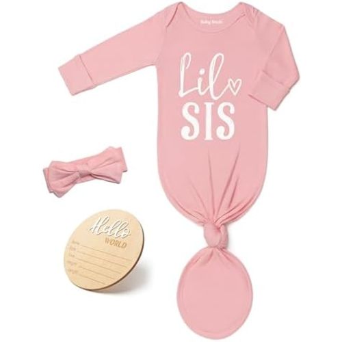 Little Baby Sister Newborn Girl Outfit, Cute Knotted Gown 0-3 Month Soft Infant Going Home Sleepers