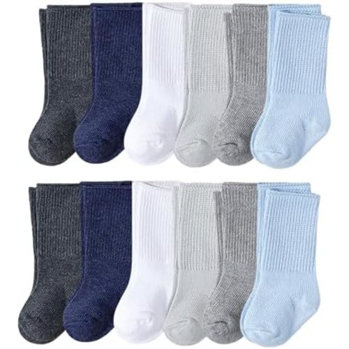 QandSweet Baby Boy Combed Cotton Socks Toddler Crew Sock Non-Skid for Newborn Infant Childrens