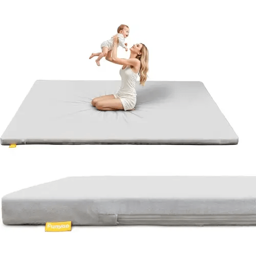 71" ×59" Padded Baby Play Mat for Floor, 1.2" Thick Memory Foam Mat with Machine Washable Cover, Soft Tummy Time Crawling Playmat with Non-Slip Bottom, Fits 71" x59" Playpens